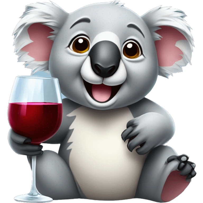 Happy koala with red wine emoji