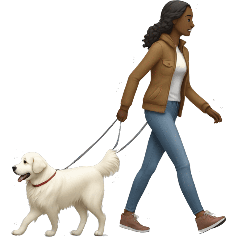 Woman walking a white golden retriever emoji