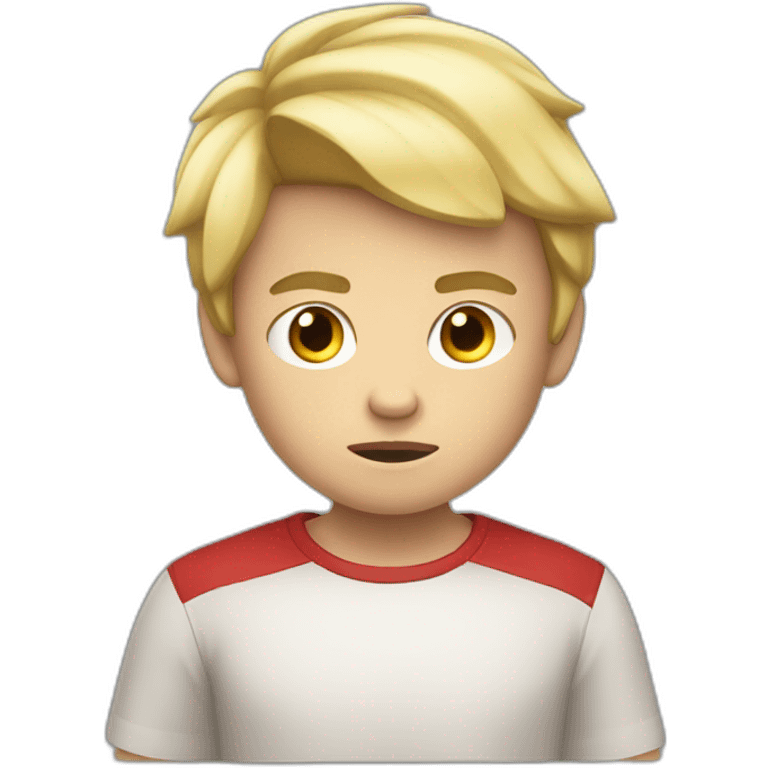 Angry boy child light skin color blond hair red shirt emoji