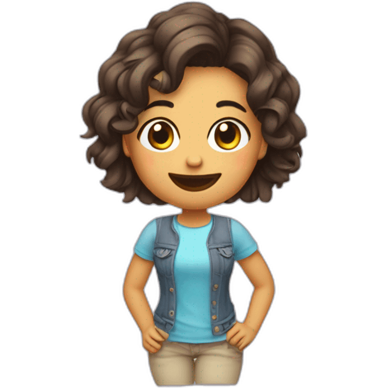 chica cabello corto sonriendo mano en la cara emoji