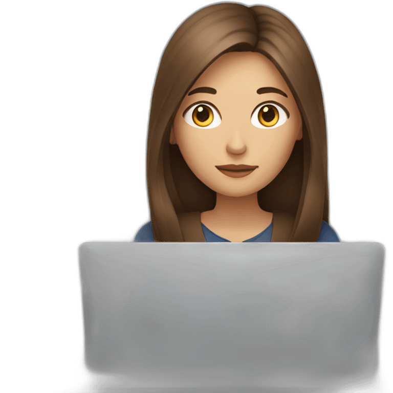 a woman with long brown hair focusing on a computer emoji