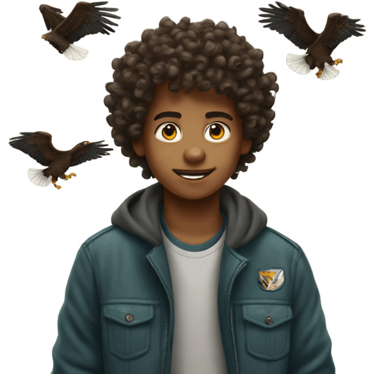 Curly headed kid with eagles  emoji