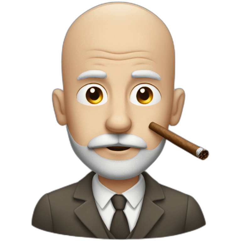 Men in the 40's bald with a short and nice grey beard smoking a cigar emoji