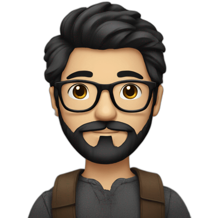 Hipster with black hair, beard and glasses drinking cappuccino   emoji