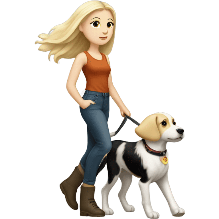 Blond hair white Girl walking a black white dog emoji