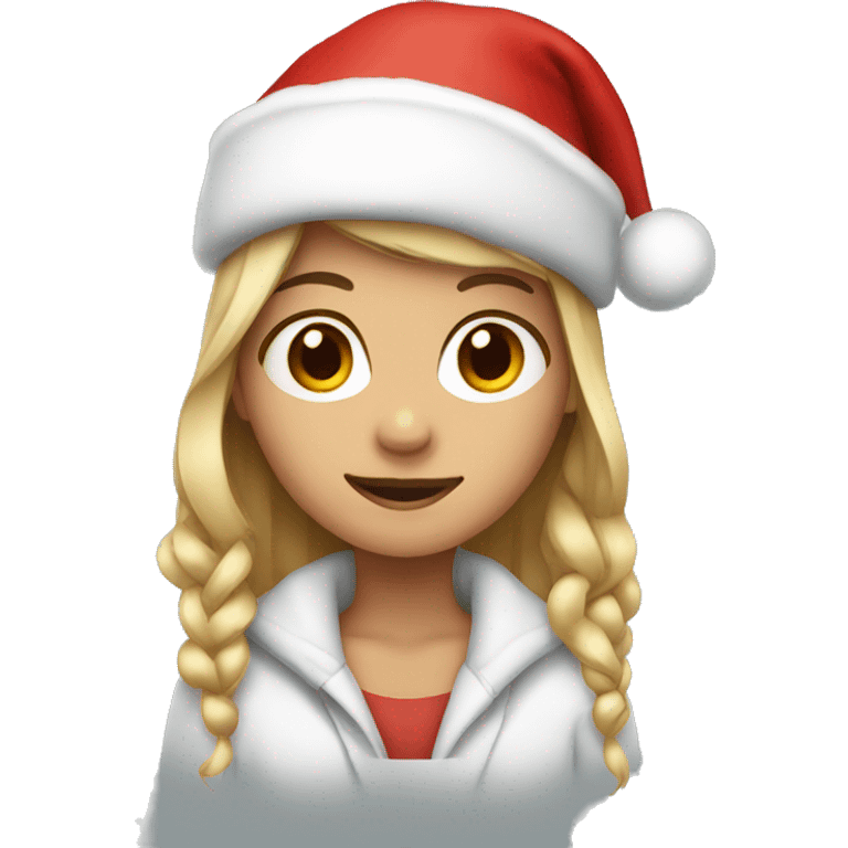 girl with a christmas hat emoji