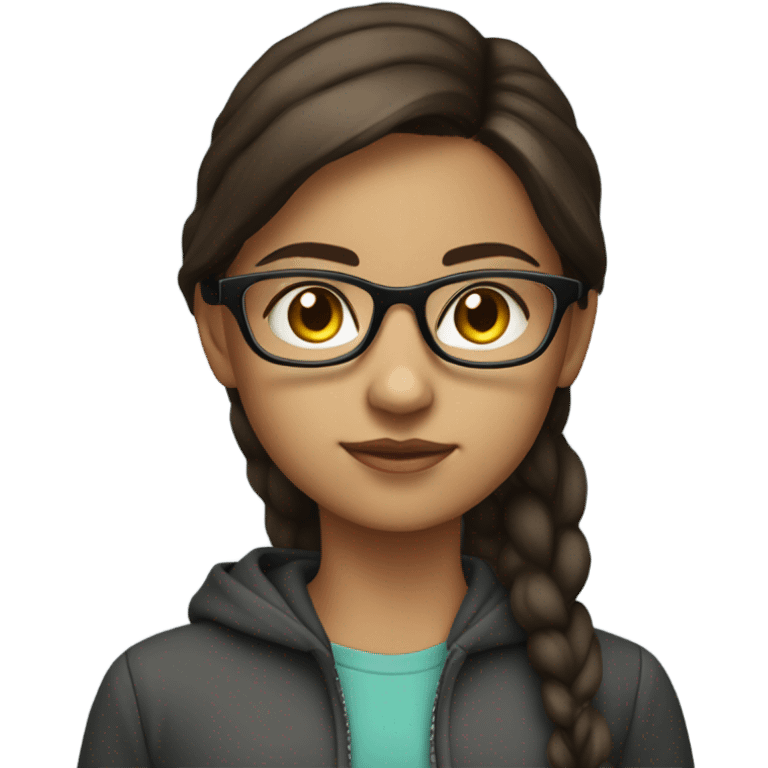 a developer brunette young girl with glasses coding on her laptop emoji