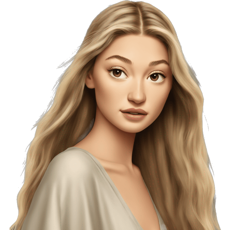 gigi hadid long hair no makeup wearing long dress emoji