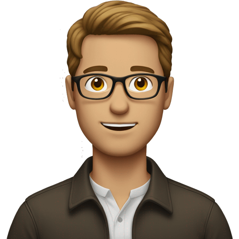 White man with brown hair in a middle part with glasses emoji