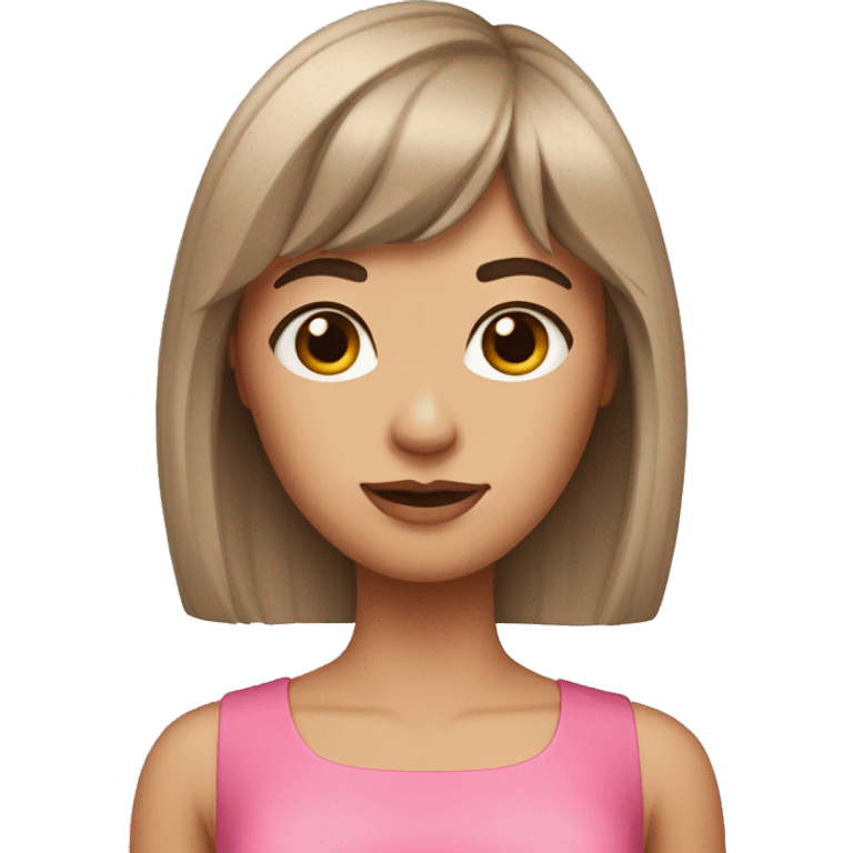 Woman with long dark-hair with bangs pink dress emoji