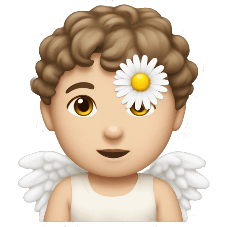 Cocasian Baby angel Brown hair with a daisy flower emoji