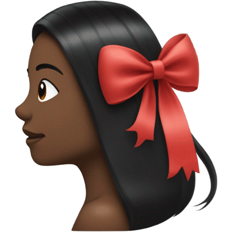 black open hair from behind with a light red bow emoji