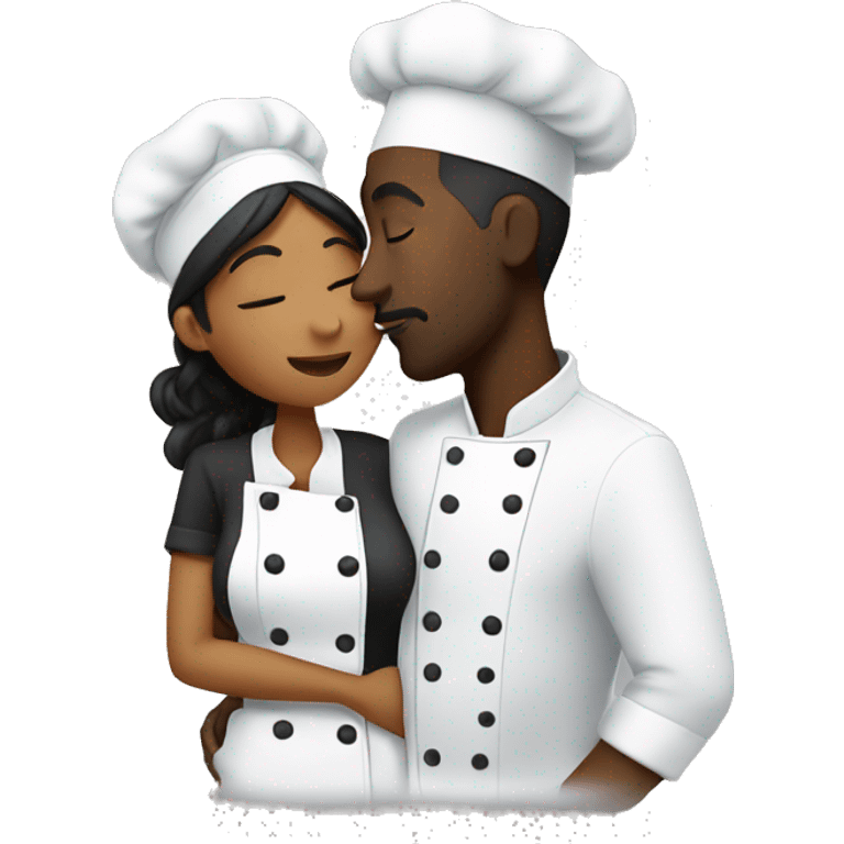 Black chef man kissing black chef woman  emoji