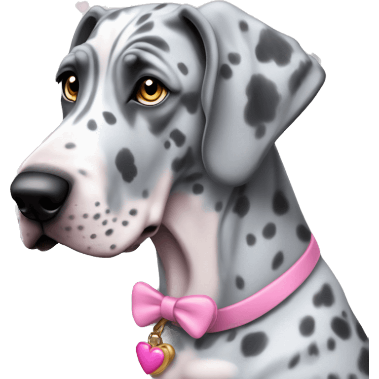 Blue Merle Great Dane with pink hearts  emoji