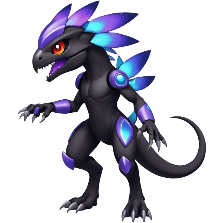 Shiny Dark Evil Nebula Futuristic Fakemon-Pokemon-Digimon-Spectrobes-Raptor-fusion, full body emoji