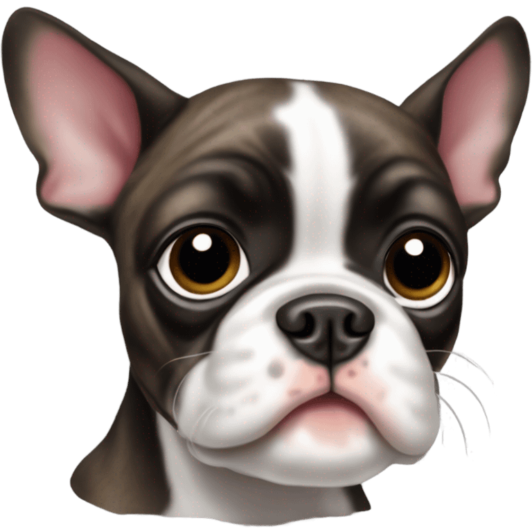 Small brindle coloured Boston terrier runt of the litter emoji