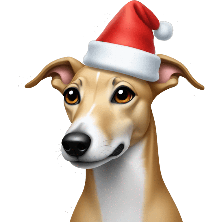 Mini greyhound blonde in Christmas hat and lights at the top emoji