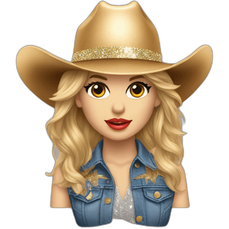 Taylor Swift wearing a cowboy hat and glittery boots emoji