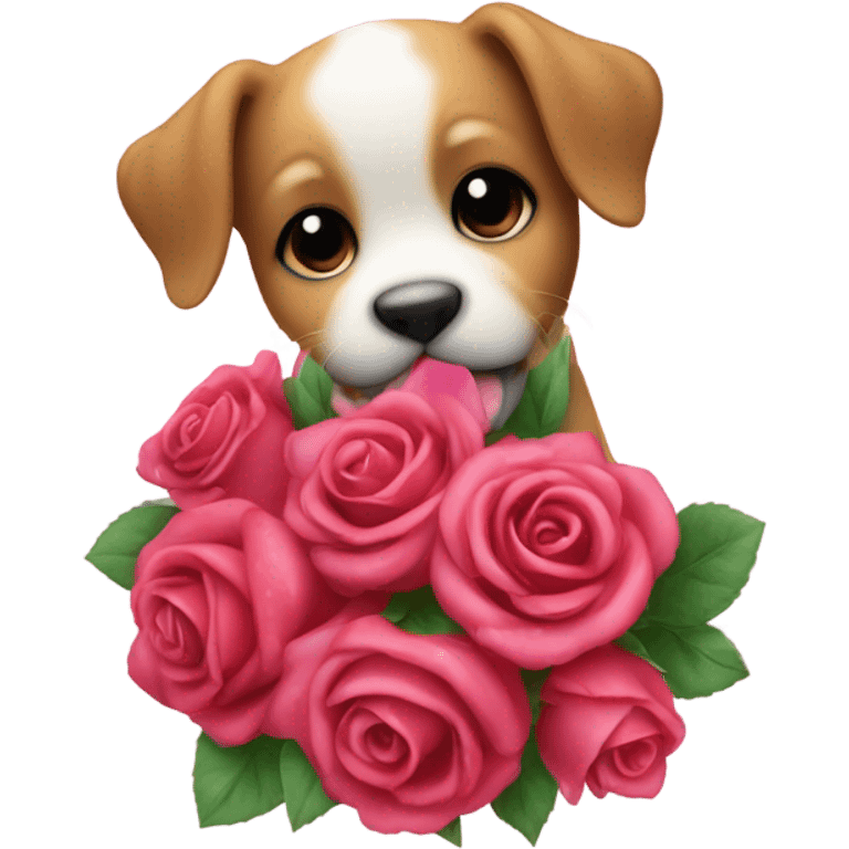 Puppy holding roses emoji