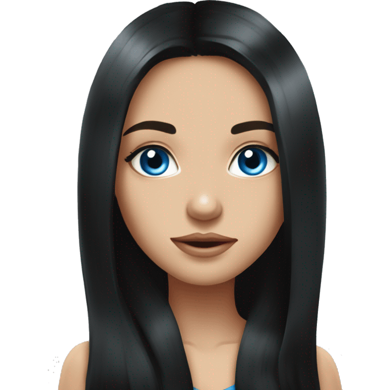 girl, long black hair, blue eyes, standing, beautiful girl, very hot girl, russian american emoji