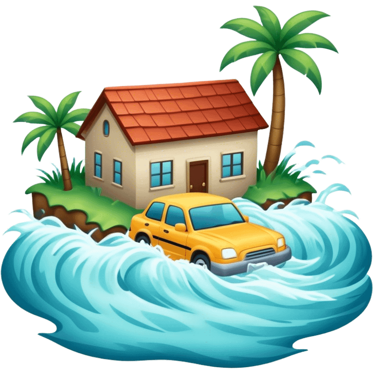 A flood with rushing water and submerged surroundings emoji