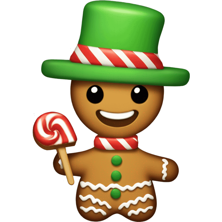 Gingerbread holding popsicle with a Christmas tree hat on emoji