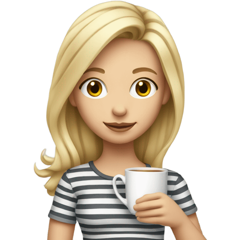 Blond girl in her 20s striped shirt sipping tea emoji