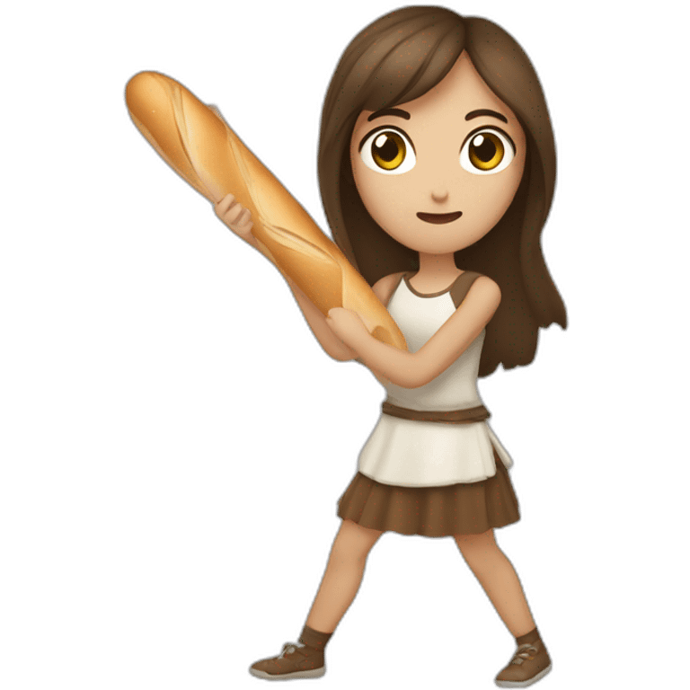 Long Brown hair girl fighting with baguette emoji