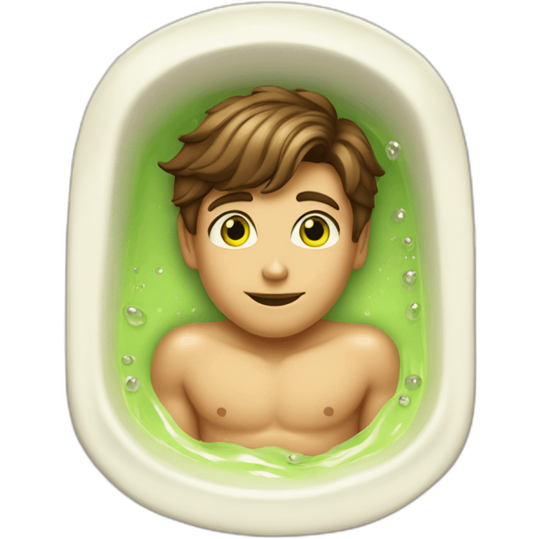 Posh-muscle-boy-brown-hair-green-eyes-pearl-necklace-in-golden-bathtub emoji