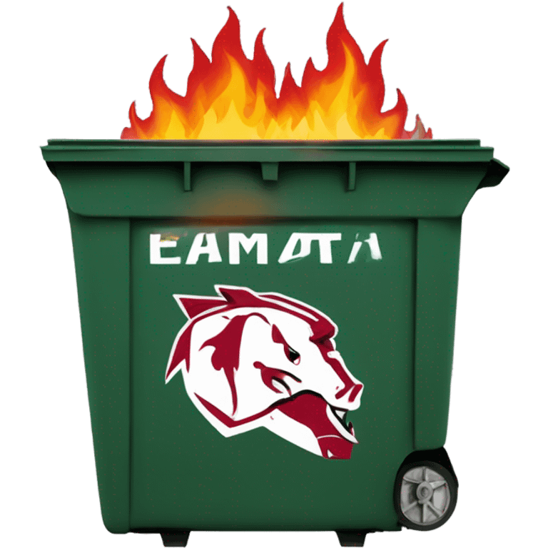 Dumpster fire with Arkansas razorback logo emoji