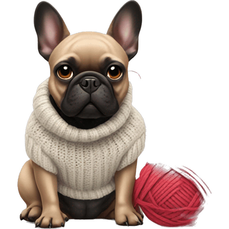 Black French bulldog knitting a sweater emoji