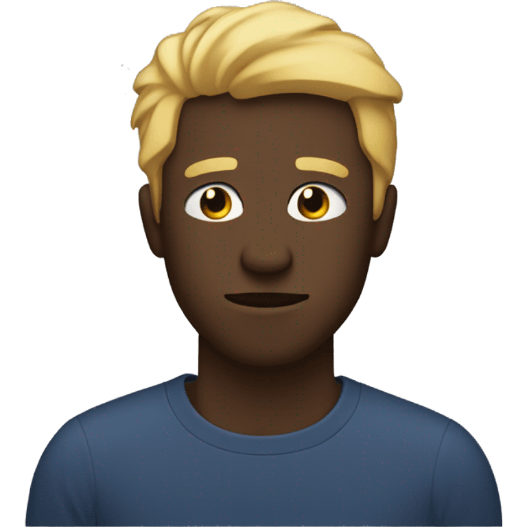 a black man leaning a little bit left with drunk and tired face with blond hair and red t shirt emoji