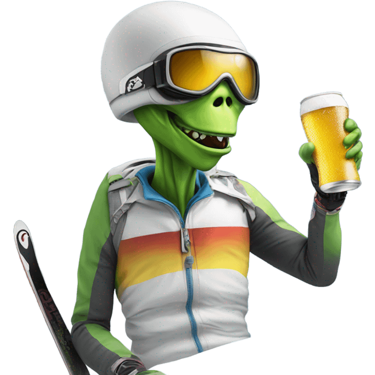 Alien skiing whit beer emoji