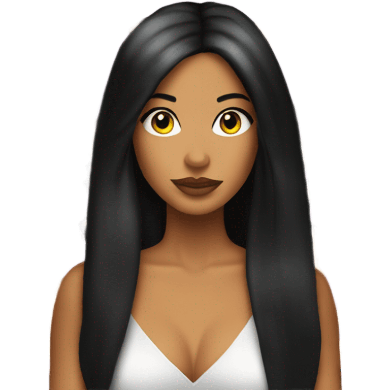 Tanned woman with long black hair dressed in Y2K pop hair, makeup, and neon attire emoji