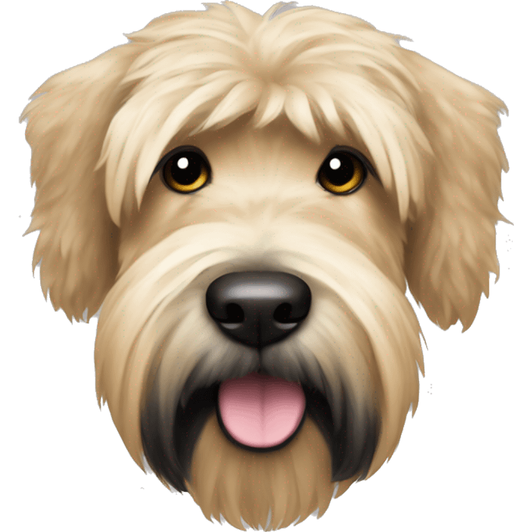 Wheaten terrier with fluffy long hair, black ears and black chin emoji