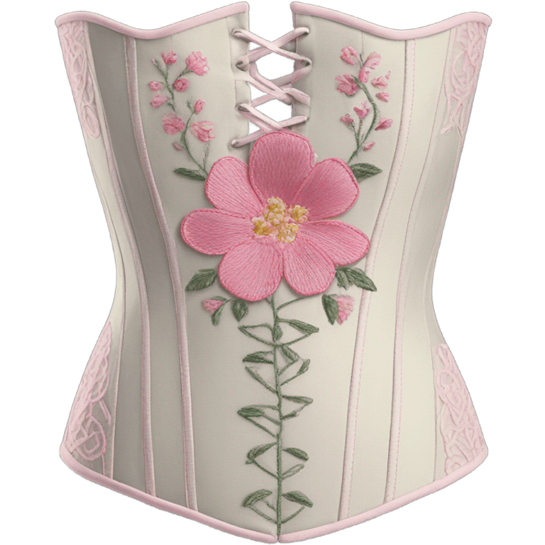 Sage corset with pink flower embroidery, isolated emoji