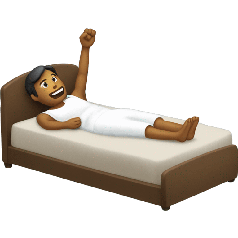 Someone laying in bed raising one hand up emoji