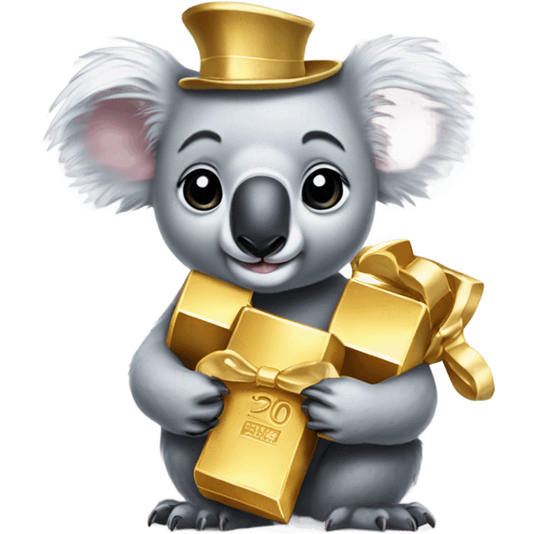 Koala with bow on head holding a gold bar  emoji