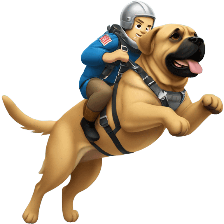 Viking warrior skydiving from airplane holding large English mastiff emoji