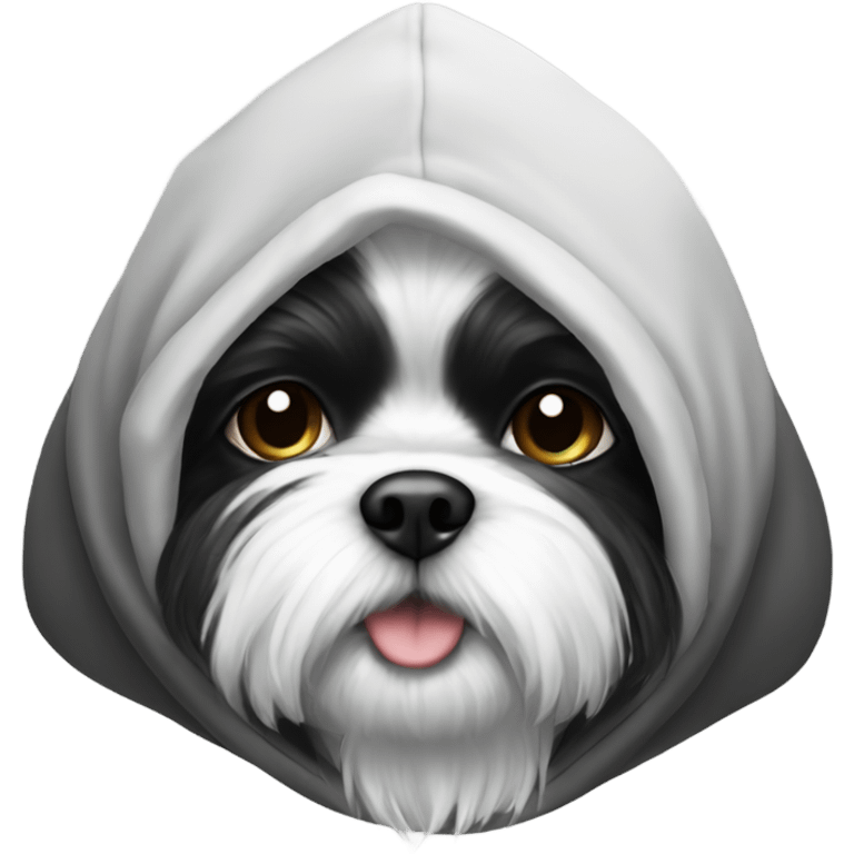 Black and white shitzu in a hoodie emoji