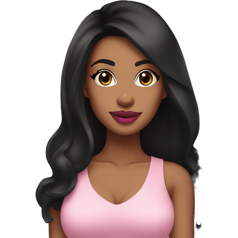 Pretty esthetician with long black hair and pink top tan skin pretty eyes and pink lipstick emoji