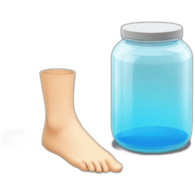 human feet standing on the floor with an empty transparent jar between them emoji