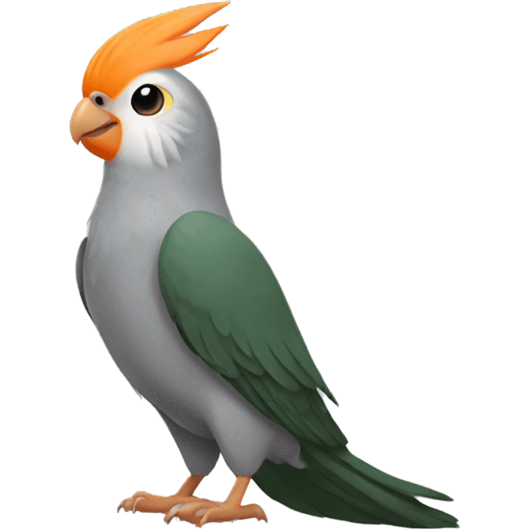 Grey Cockatiel orange cheeks with Dark Green Tail emoji