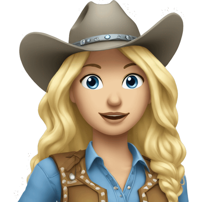 Blue-eyed blonde Cowgirl With grey horse emoji