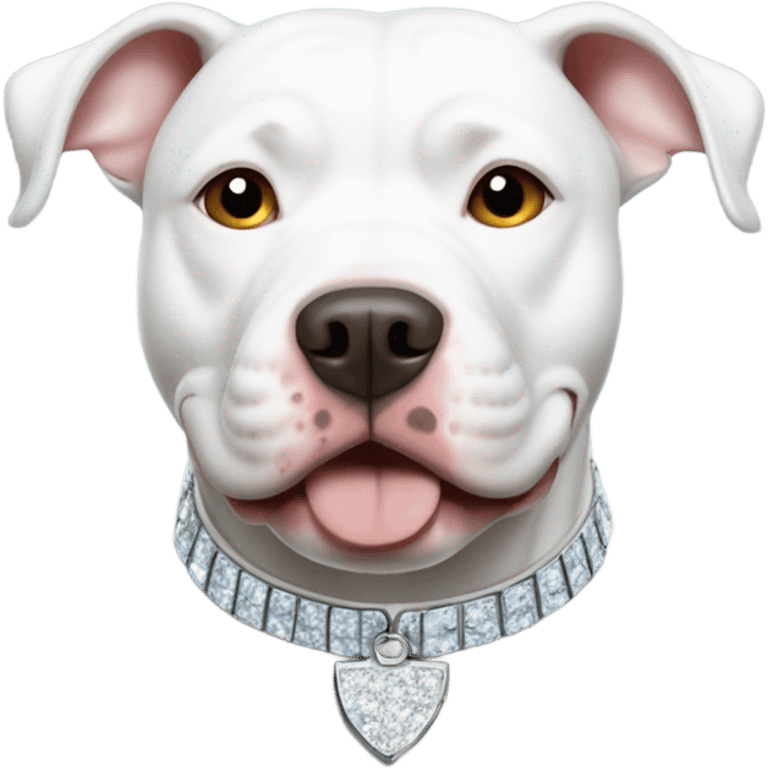 White lgbtq pitbull with a collar that spells out Ice emoji