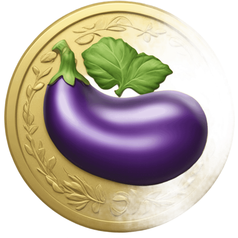 gold coin embroidered with eggplant stamp emoji