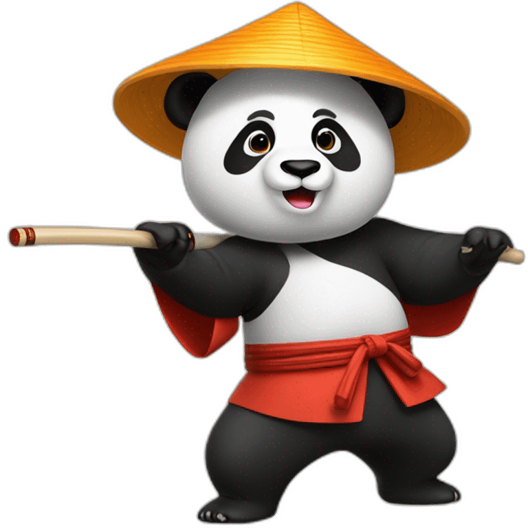 Panda doing kung fu in a wedge hat and kimono emoji