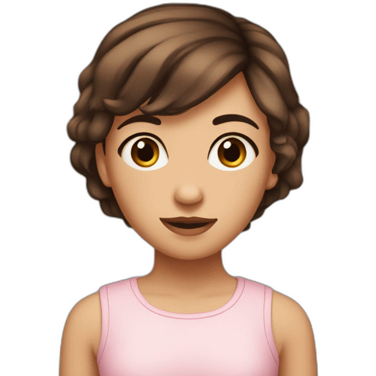 A girl with brown eyes and brider, hair very short brown emoji