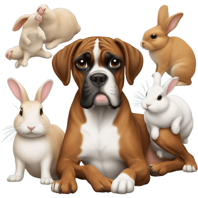 Dog boxer with rabbits arround  emoji