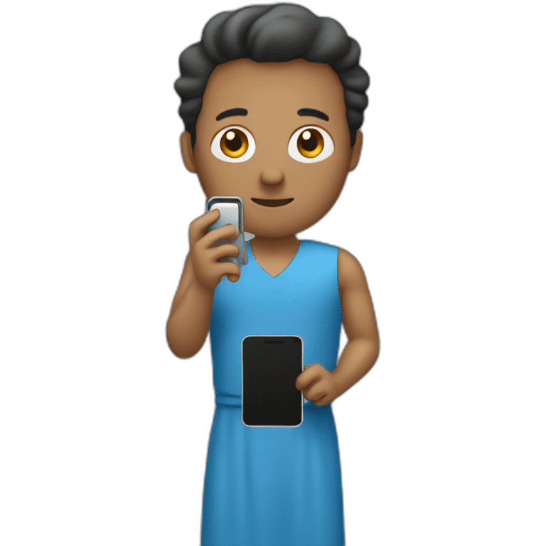 a man in a blue dress holding a cell phone emoji